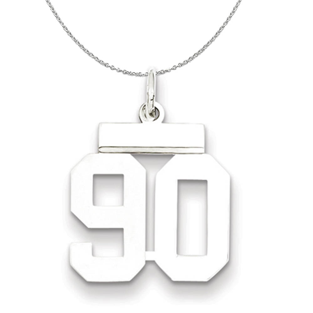 Silver, Athletic Collection, Polished Number 90 Necklace - 16 In