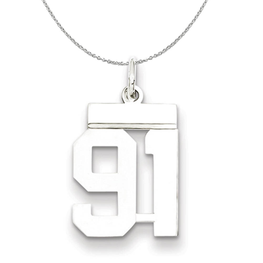 Silver, Athletic Collection, Polished Number 91 Necklace - 18 In