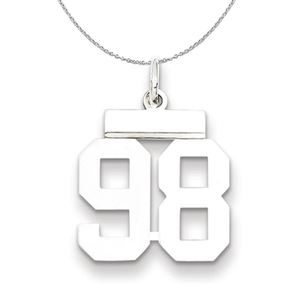 Silver, Athletic Collection, Polished Number 98 Necklace - 20 In
