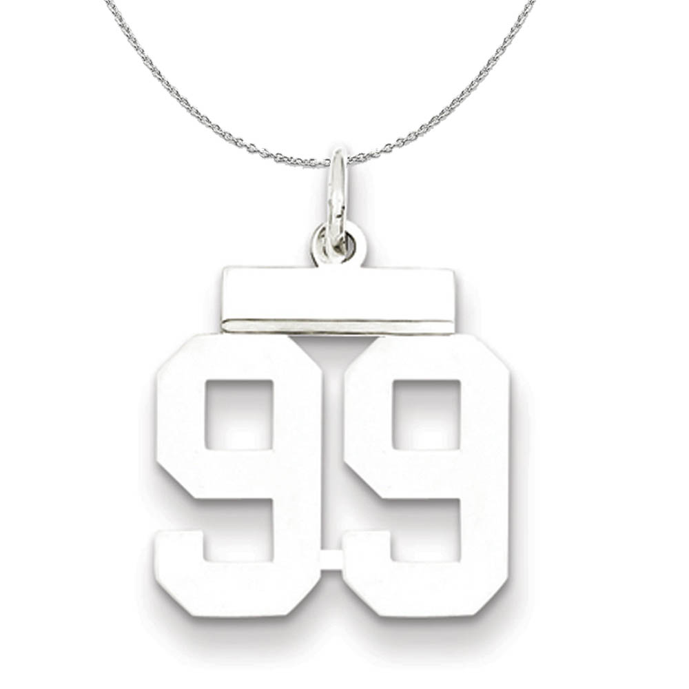 Silver, Athletic Collection, Polished Number 99 Necklace - 24 In