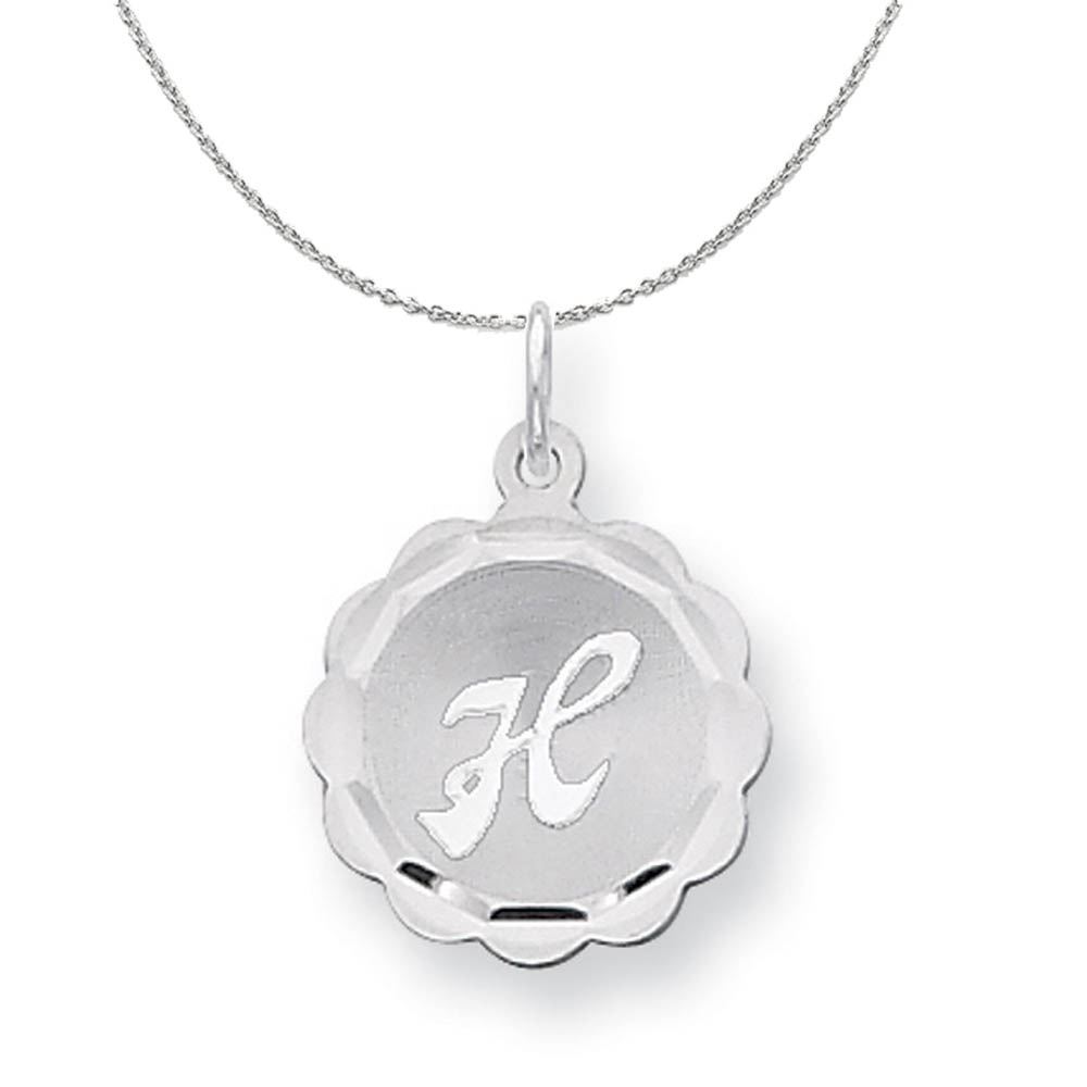 Silver, Sarah Collection 15mm Brocaded Disc Initial H Necklace