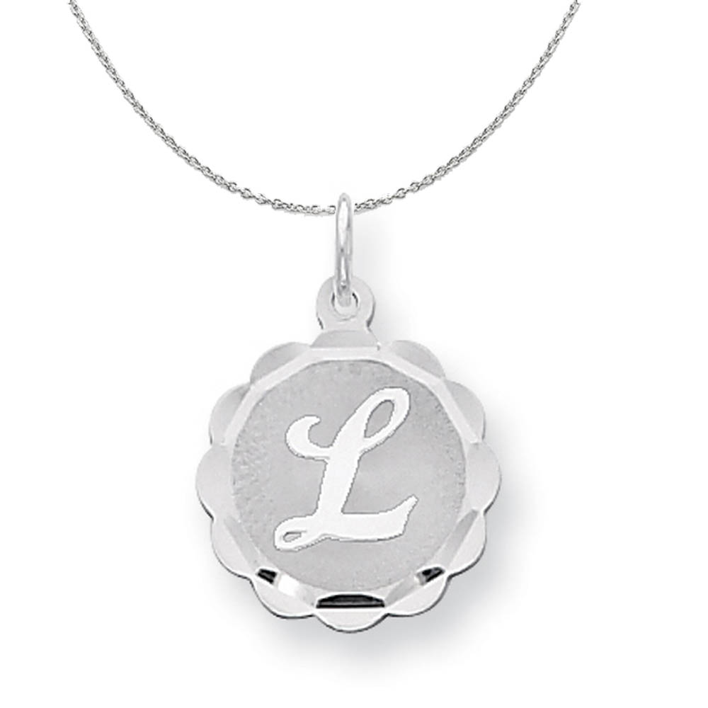 Silver, Sarah Collection 15mm Brocaded Disc Initial Necklace