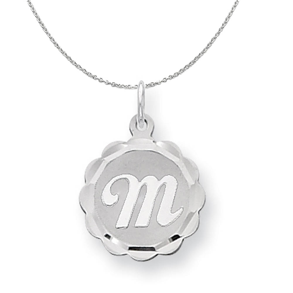 Silver, Sarah Collection 15mm Brocaded Disc Initial Necklace