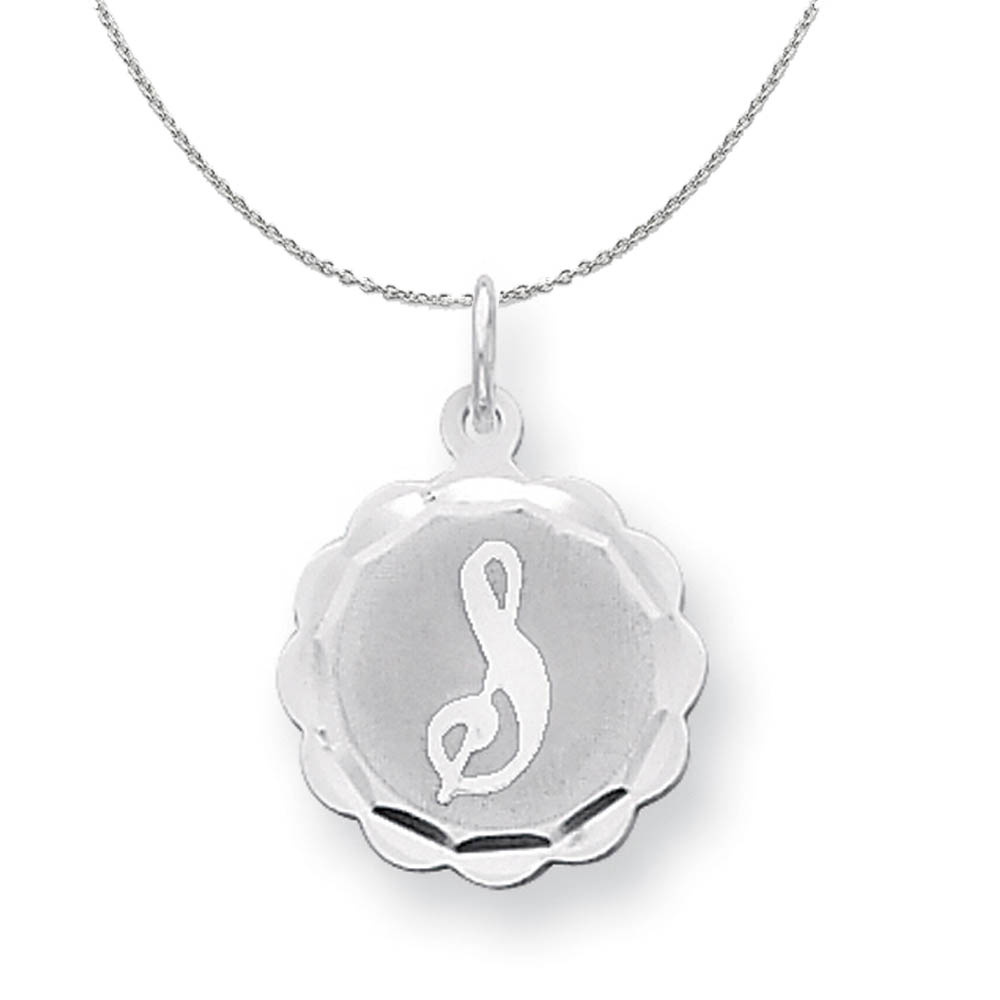 Silver, Sarah Collection 15mm Brocaded Disc Initial Necklace