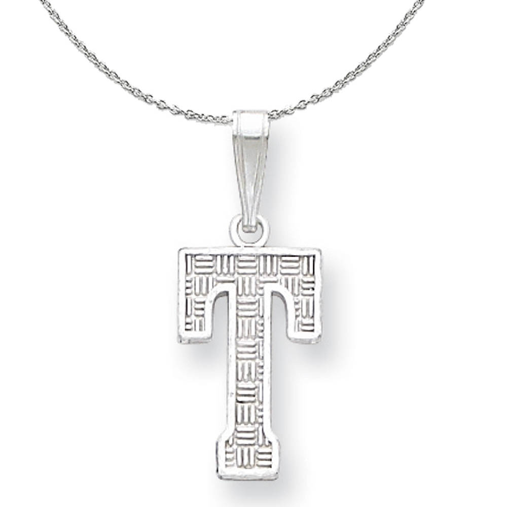 Sterling Silver, Sami Collection, Textured Block Initial T Necklace