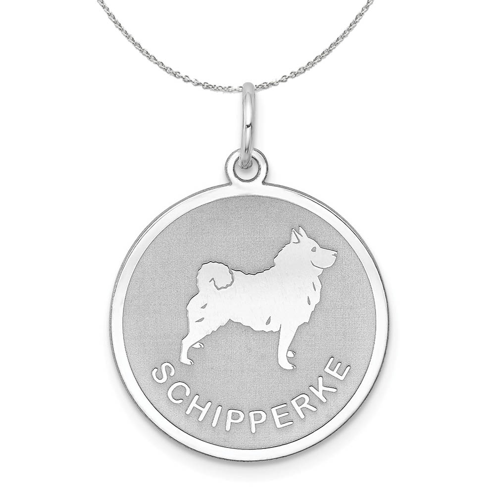 Sterling Silver Laser Etched Schipperke Dog 19mm Necklace