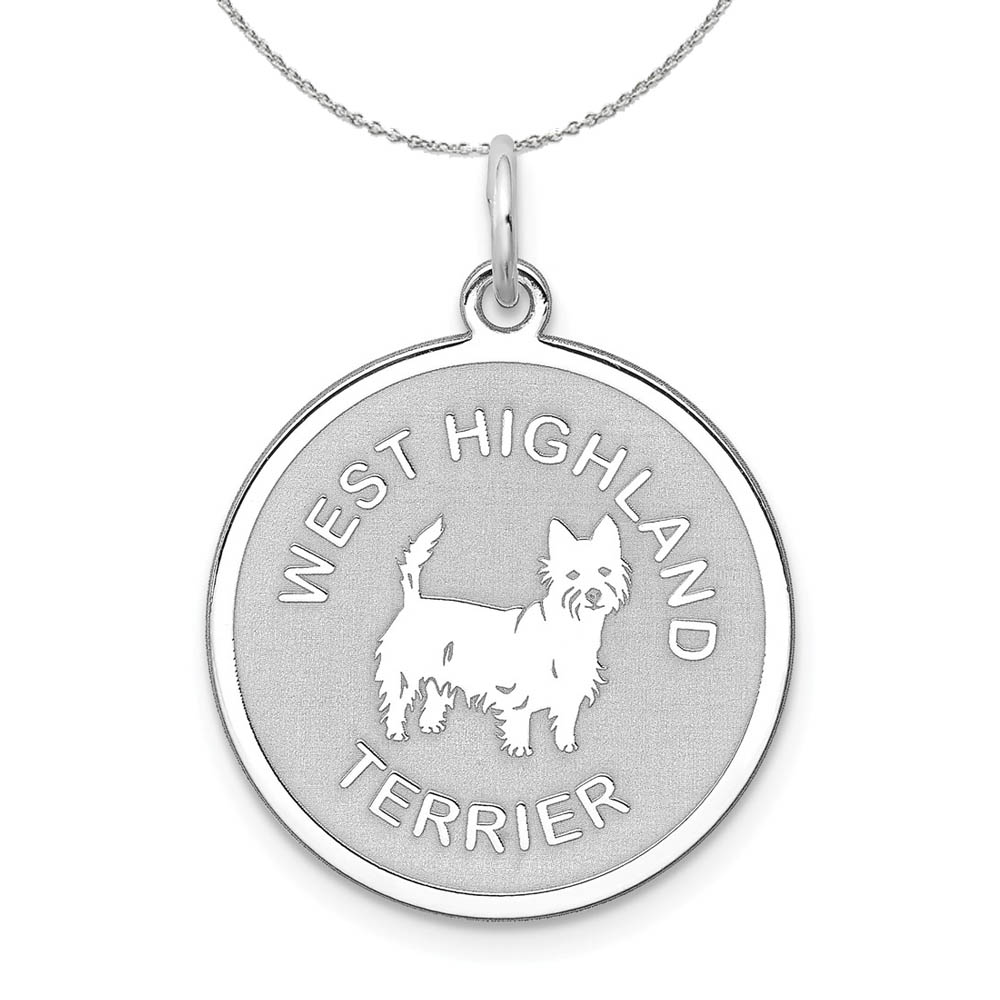 Sterling Silver Laser Etched West Highland Terrier 19mm Necklace