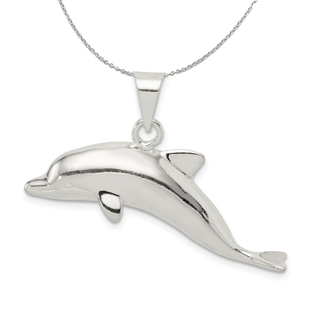 Sterling Silver 2D Polished Dolphin Necklace