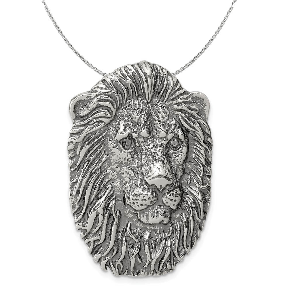 Sterling Silver Antiqued Lion's Head Necklace