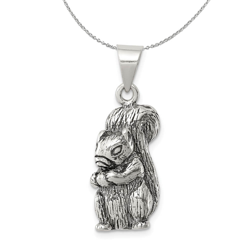 Sterling Silver Antiqued Squirrel with Nut Necklace