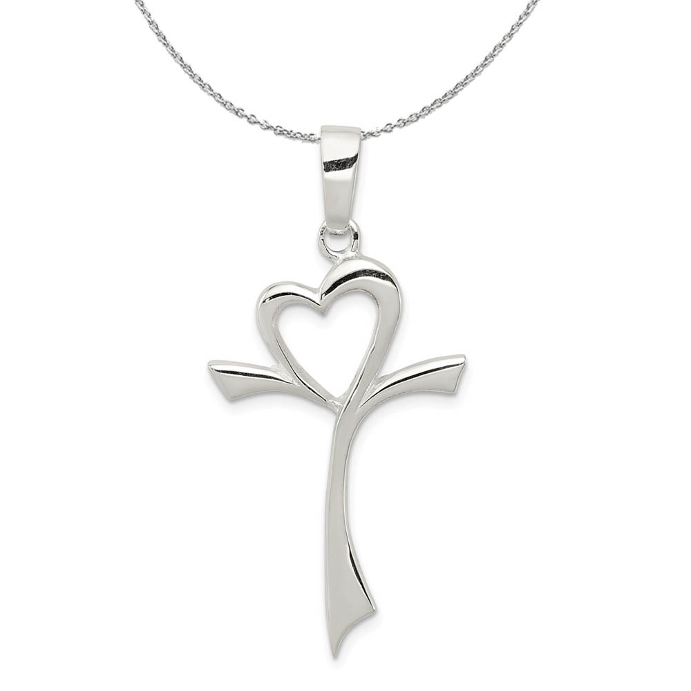 Sterling Silver Polished Heart Cross Necklace