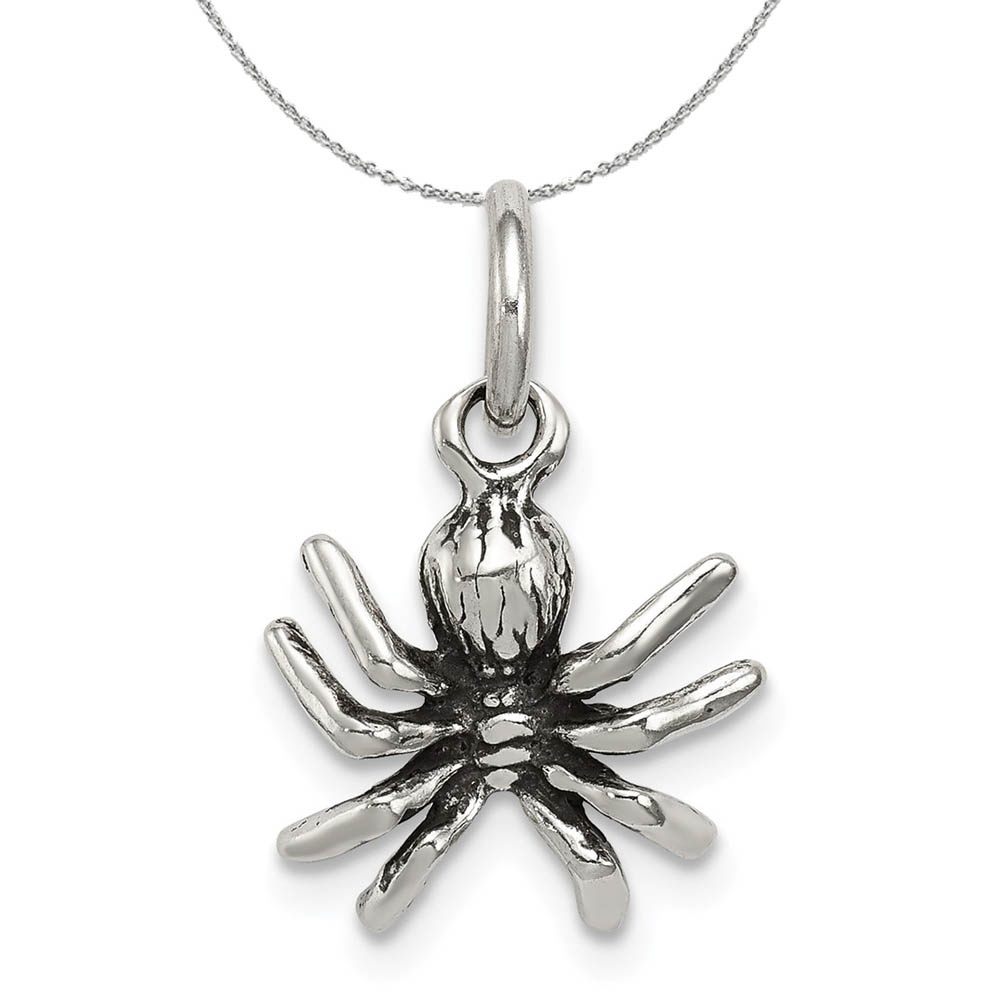Sterling Silver 3D Antiqued Spider Necklace