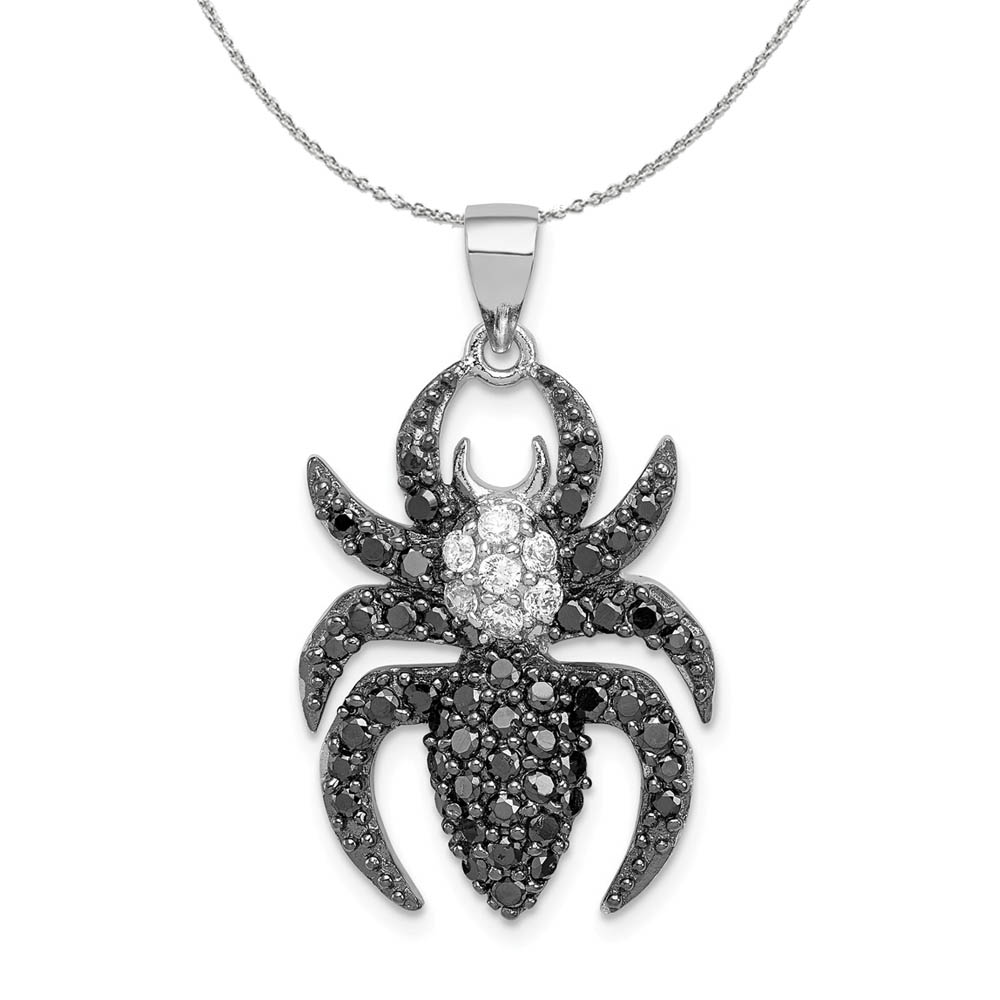 Sterling Silver and CZ Black and White Spider Necklace