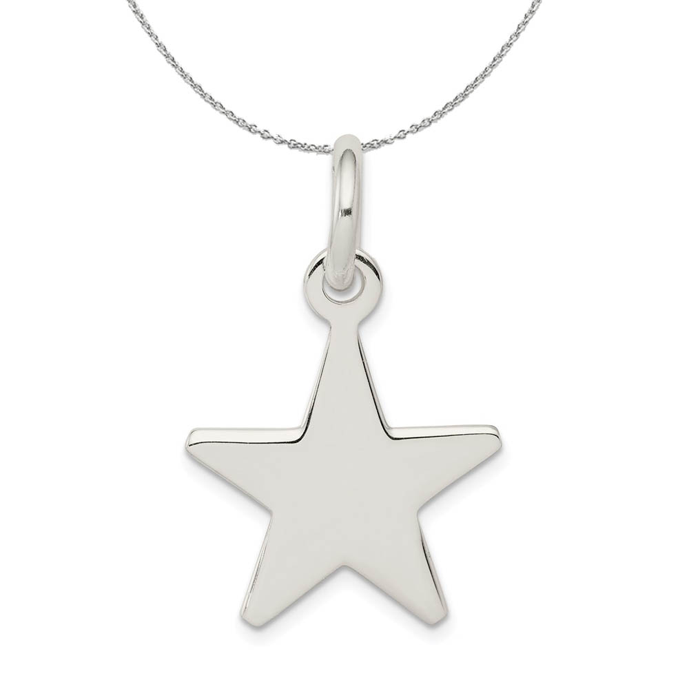 Sterling Silver 20mm Polished Flat Star Necklace