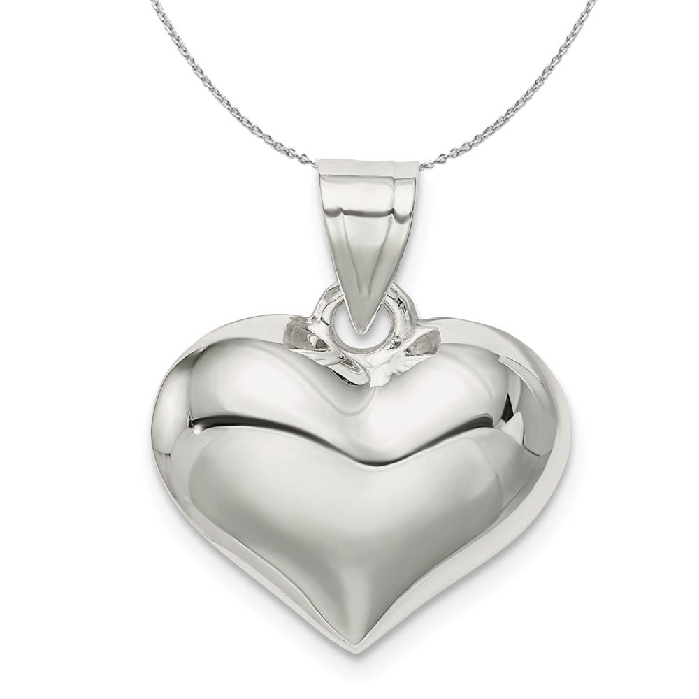 Sterling Silver 18mm Puffed Heart Necklace