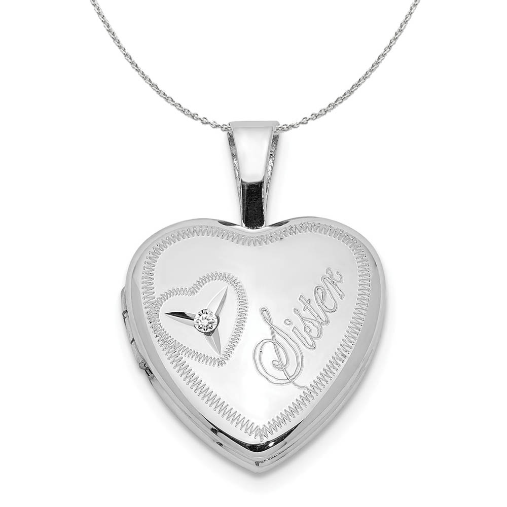 12mm Sister Diamond Heart Locket in Sterling Silver Necklace
