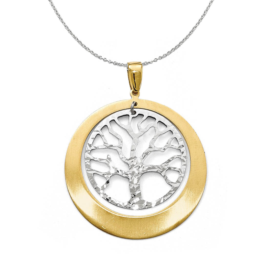 Sterling Silver and Gold Tone Textured Tree Circle 38 x 48mm Necklace