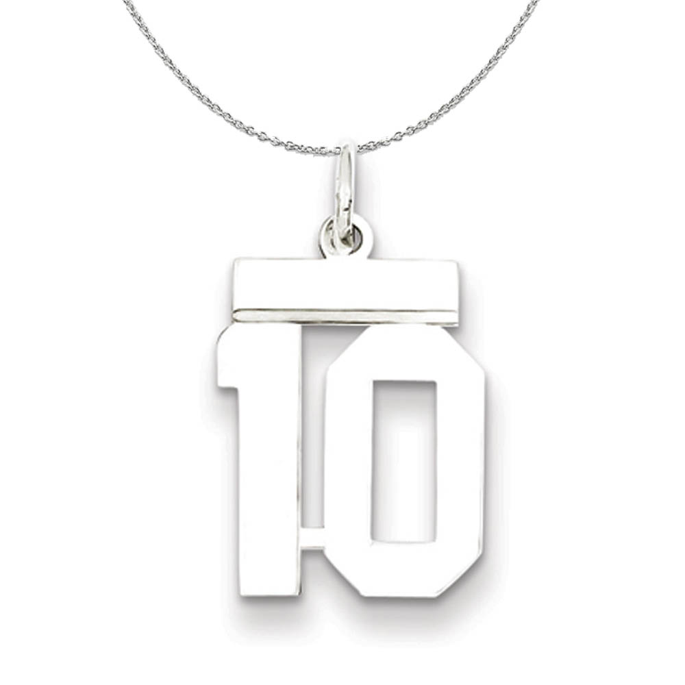 Silver, Athletic Collection Polished Number 10 Necklace