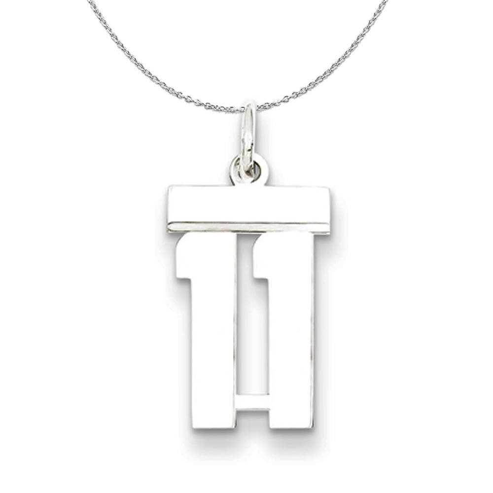 Silver, Athletic Collection Polished Number 11 Necklace