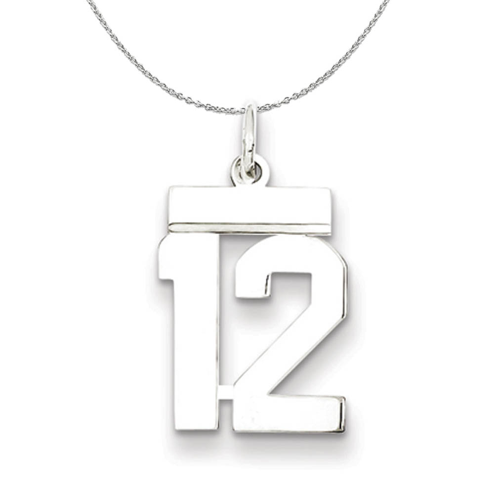 Silver, Athletic Collection Polished Number 12 Necklace