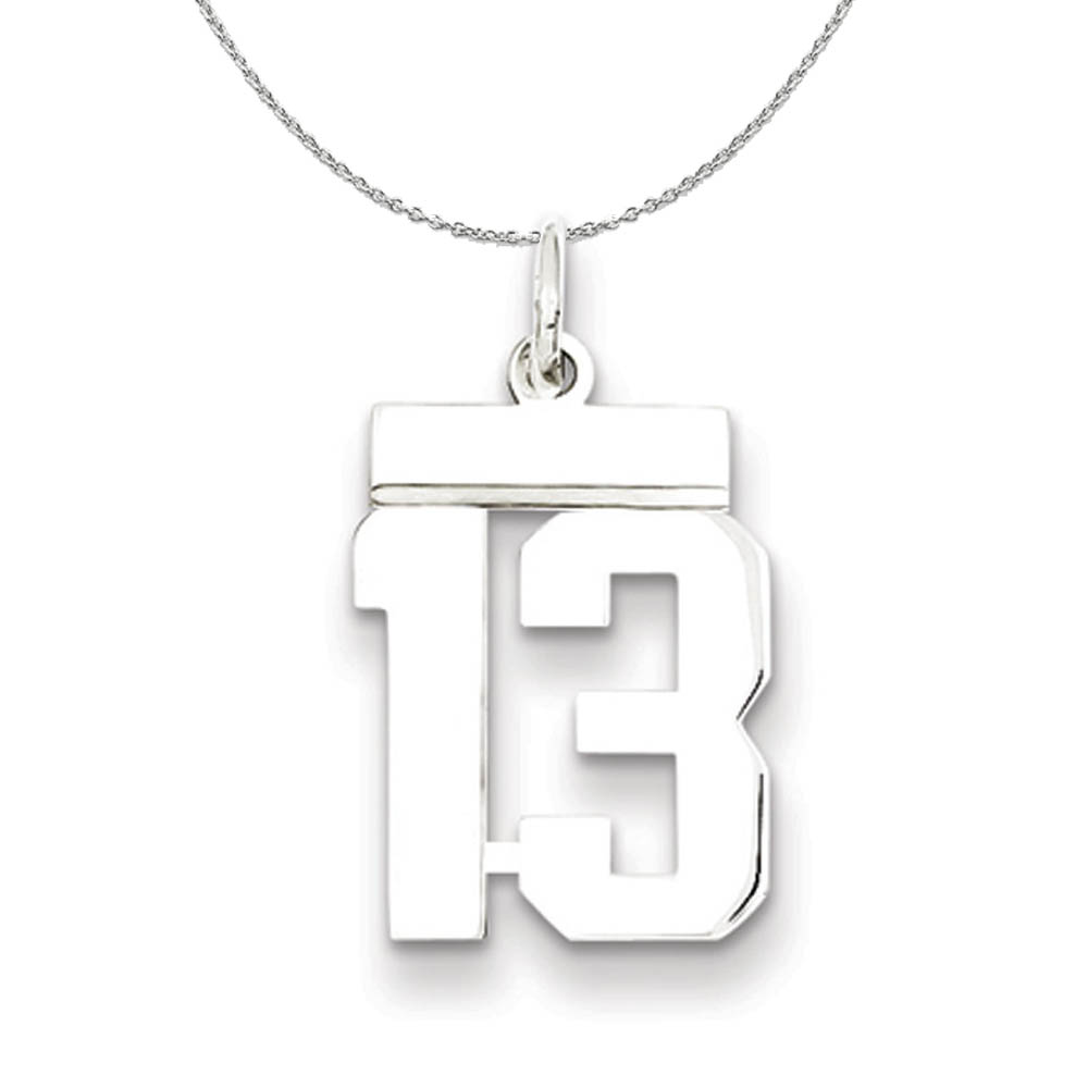 Silver, Athletic Collection Polished Number 13 Necklace