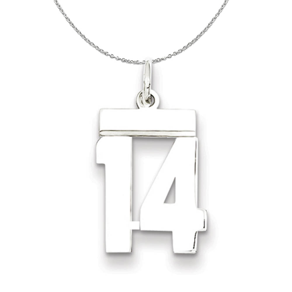 Silver, Athletic Collection Polished Number 14 Necklace