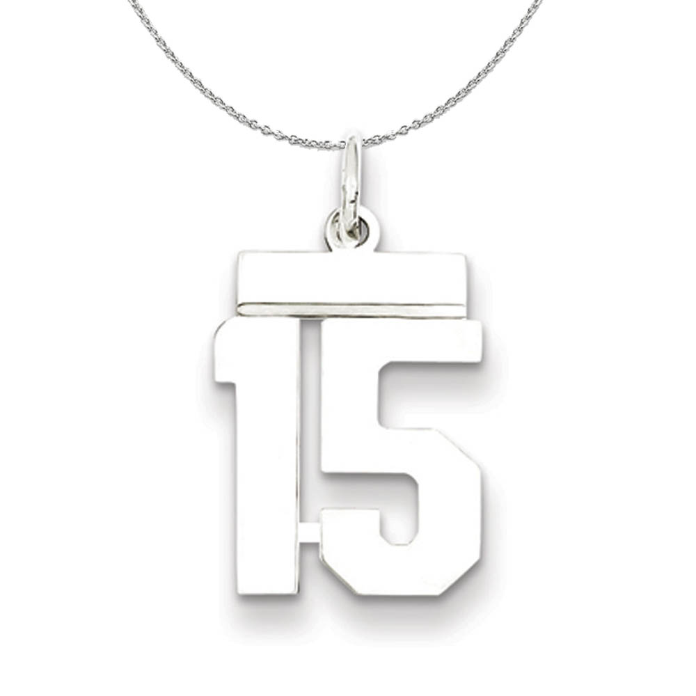 Silver, Athletic Collection Polished Number 15 Necklace