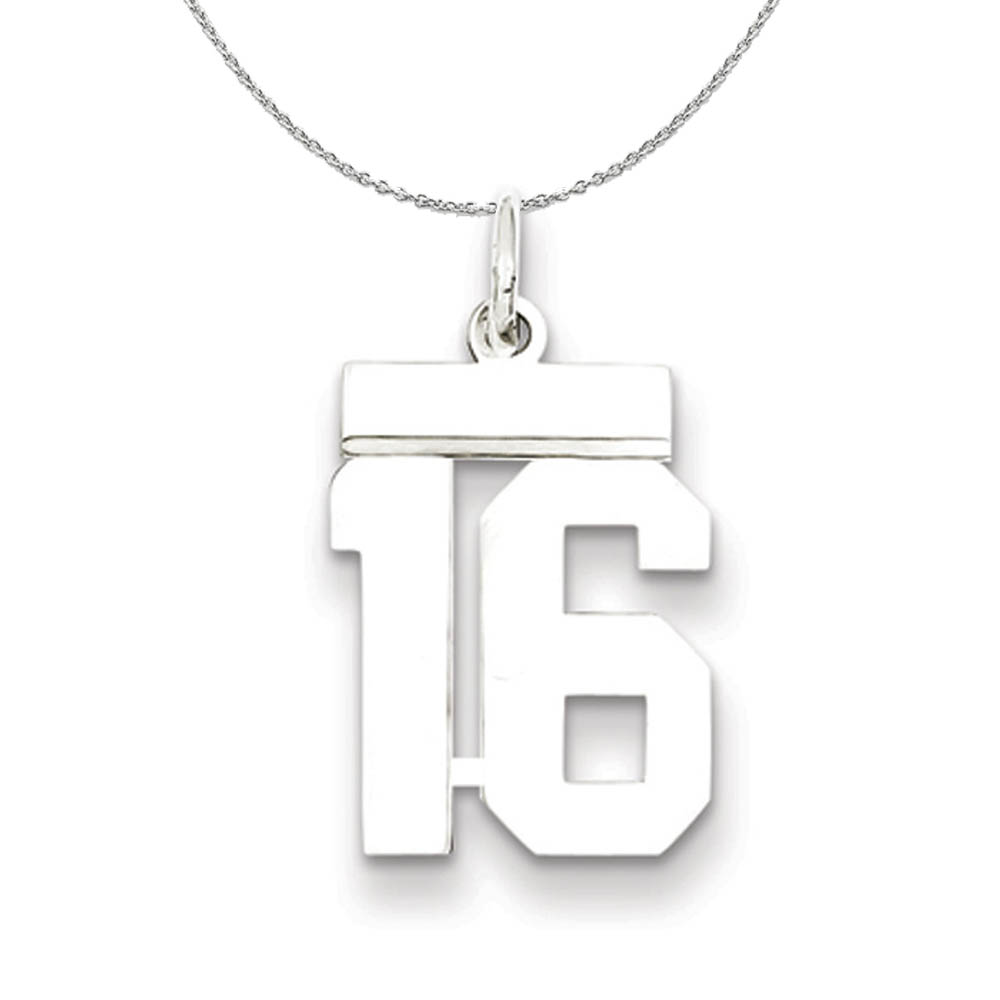 Silver, Athletic Collection Polished Number 16 Necklace