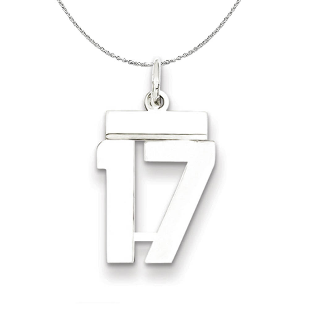 Silver, Athletic Collection Polished Number 17 Necklace