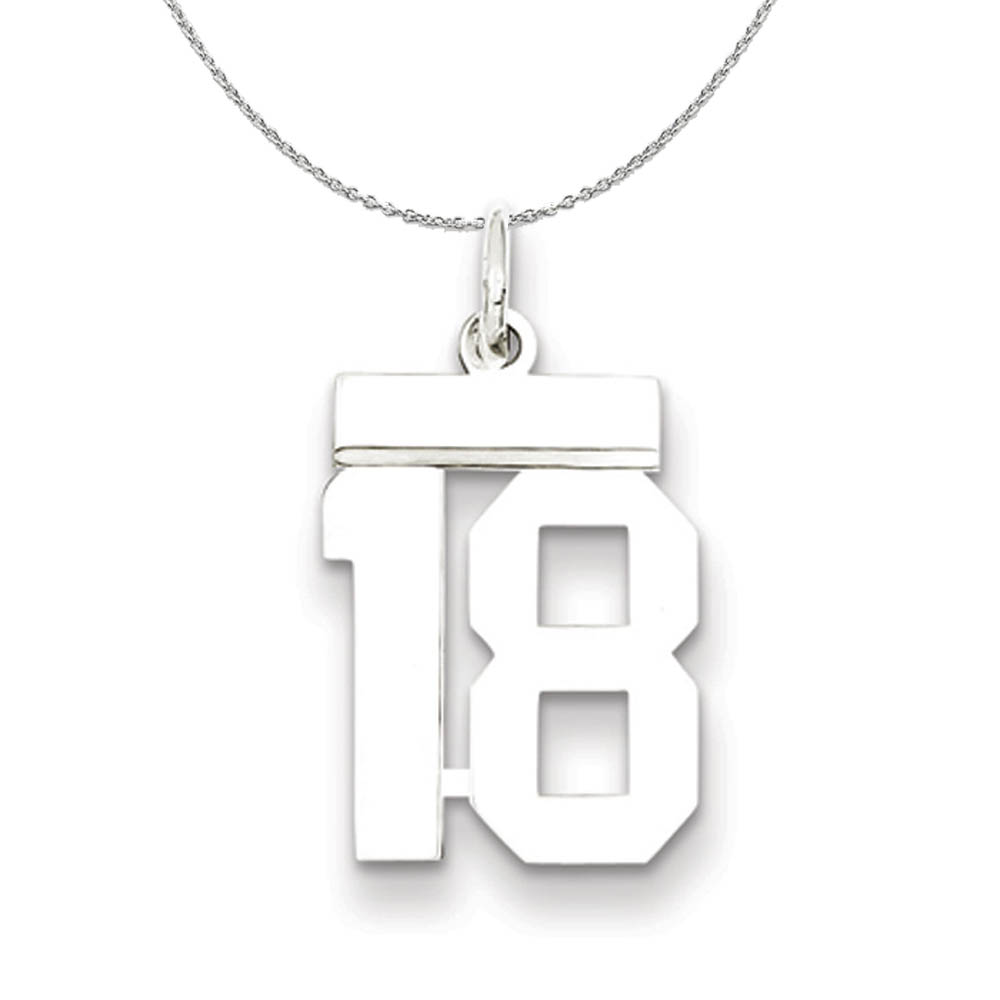 Silver, Athletic Collection Polished Number 18 Necklace
