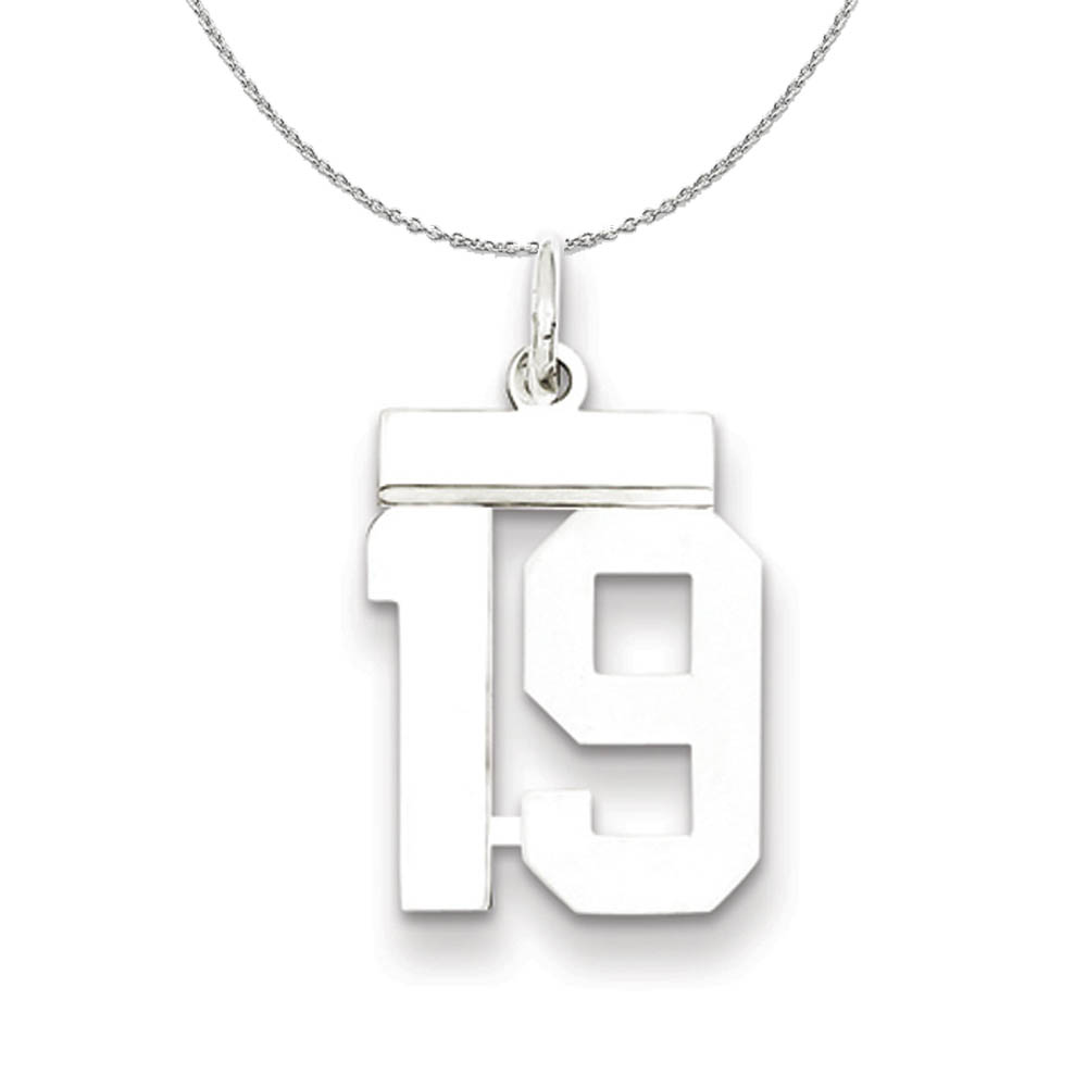Silver, Athletic Collection Polished Number 19 Necklace
