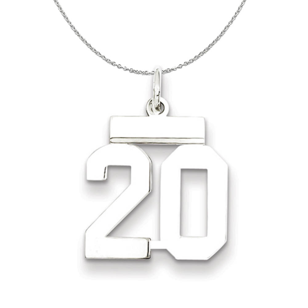 Silver, Athletic Collection Polished Number 20 Necklace