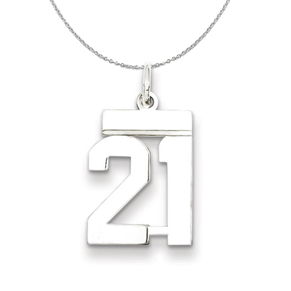 Silver, Athletic Collection Polished Number 21 Necklace