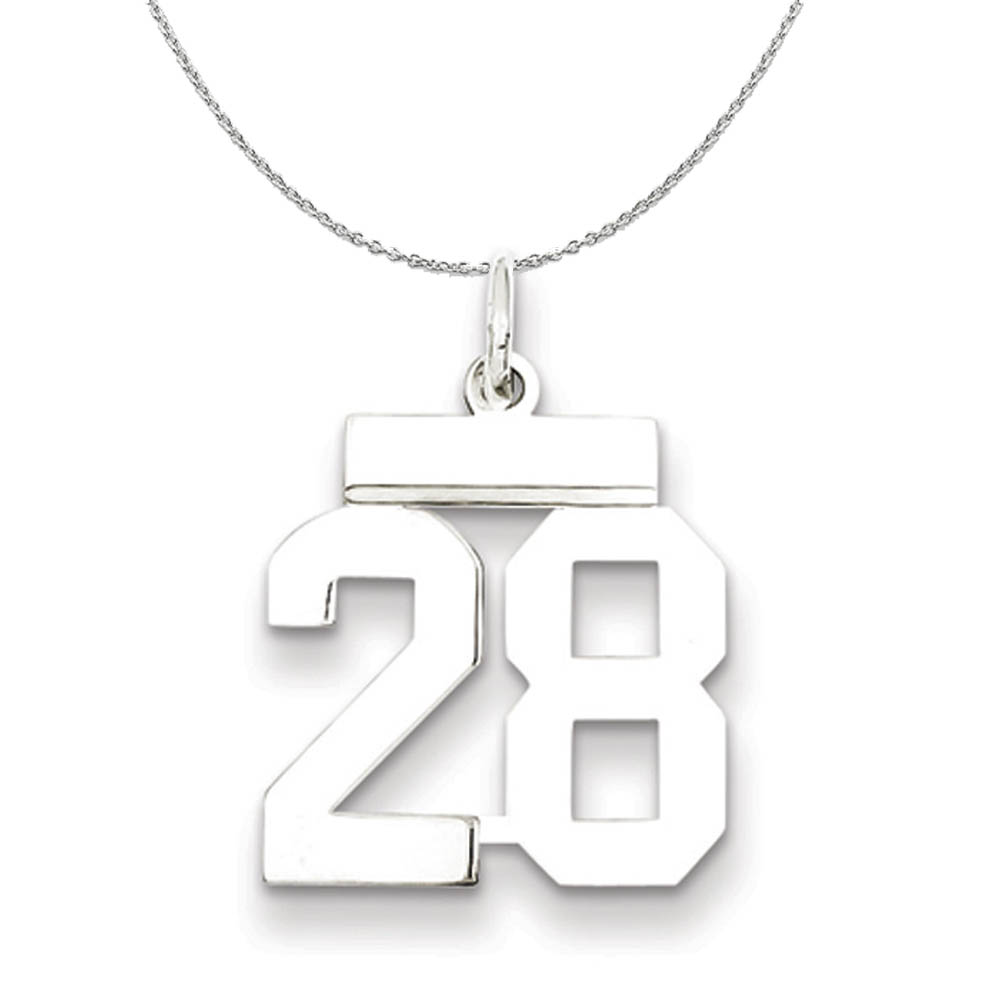 Silver, Athletic Collection Polished Number 28 Necklace
