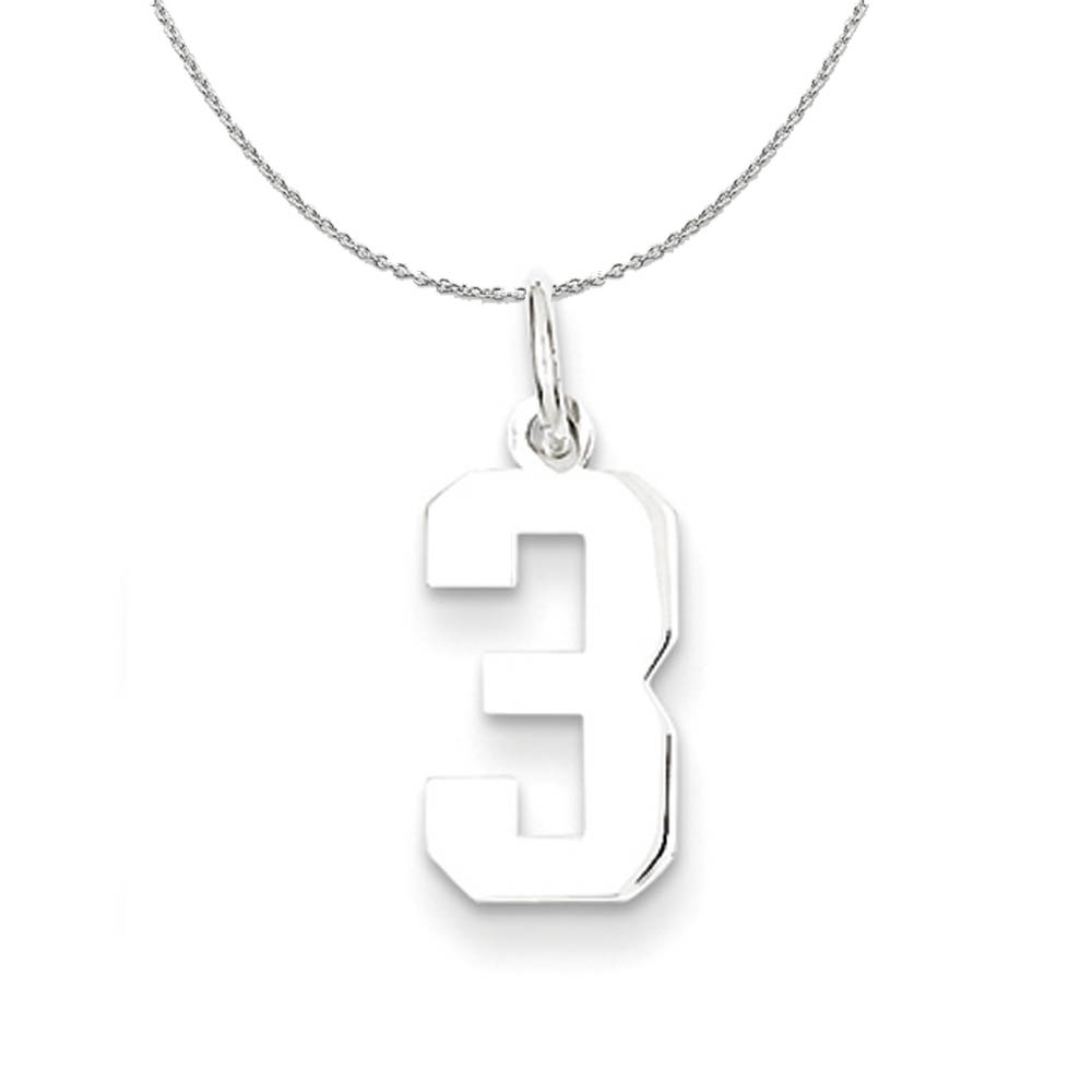 Sterling Silver, Athletic Collection Polished Number 3 Necklace