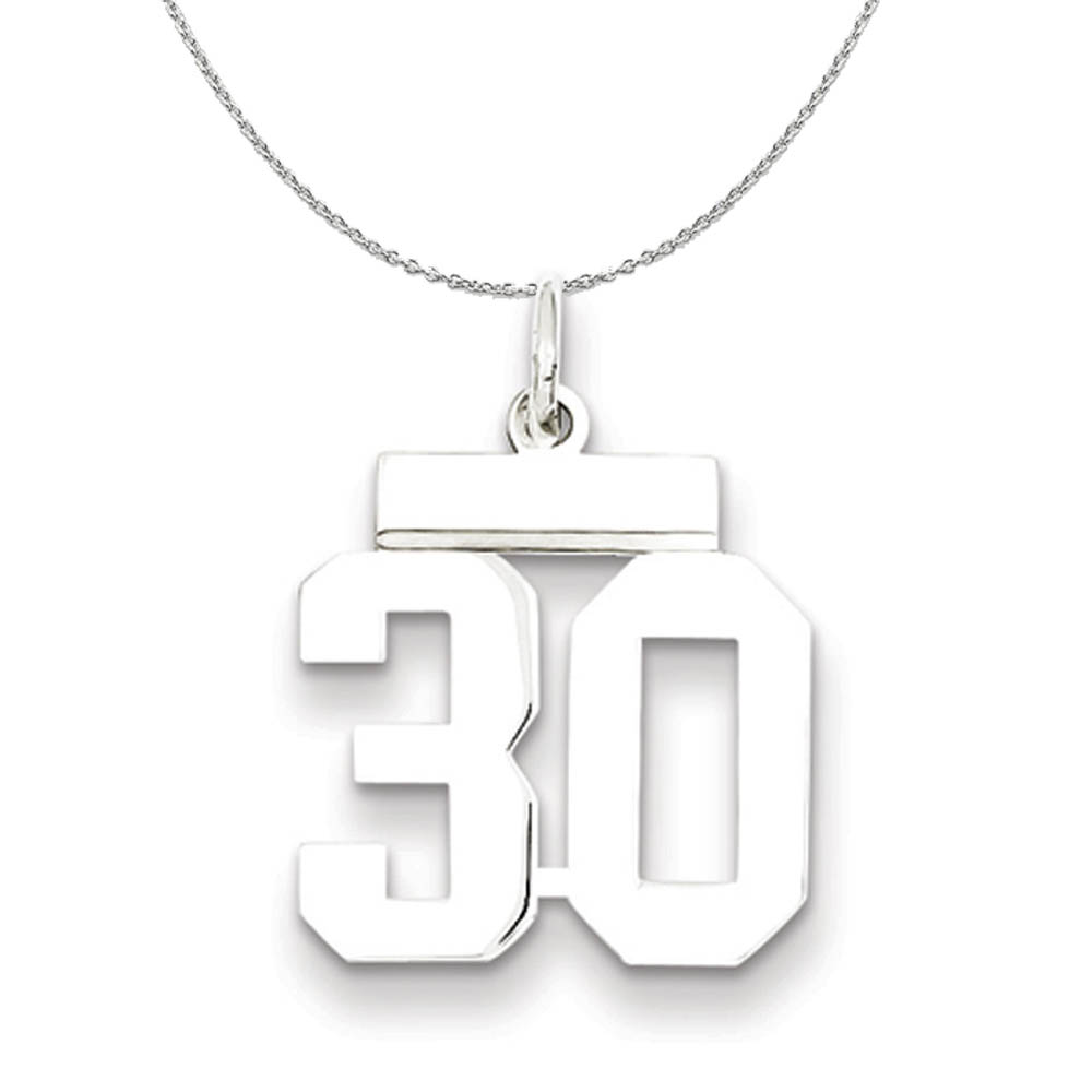 Silver, Athletic Collection Polished Number 30 Necklace