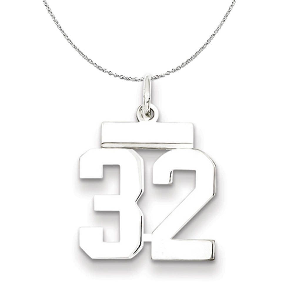 Silver, Athletic Collection Polished Number 32 Necklace