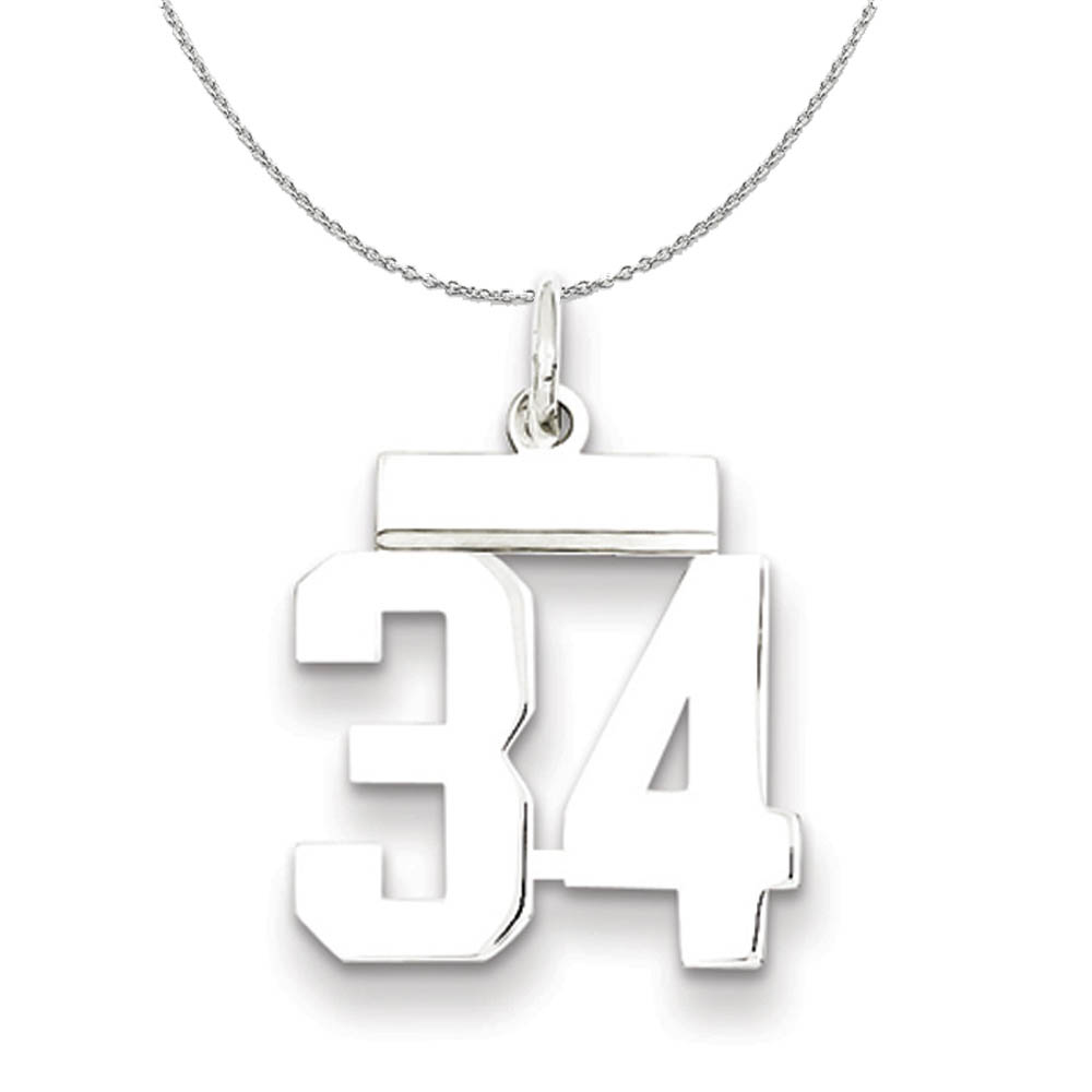 Silver, Athletic Collection Polished Number 34 Necklace