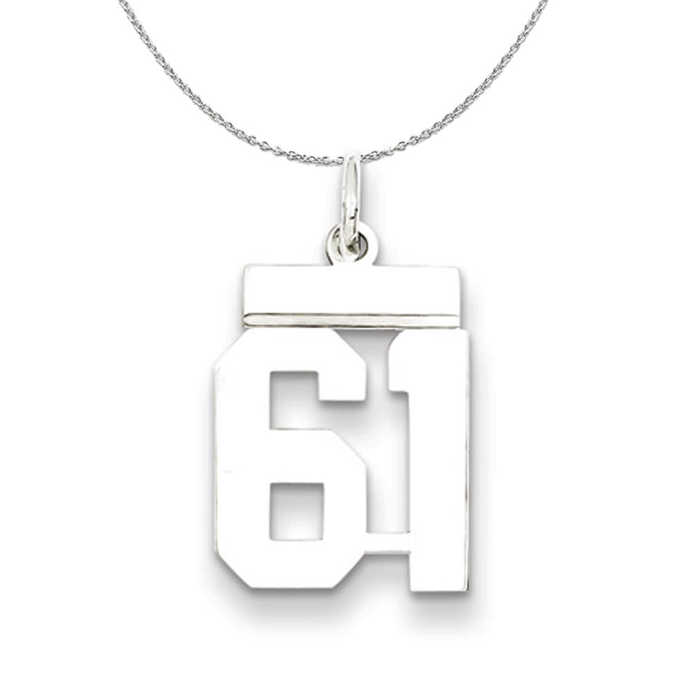 Silver, Athletic Collection Polished Number 61 Necklace