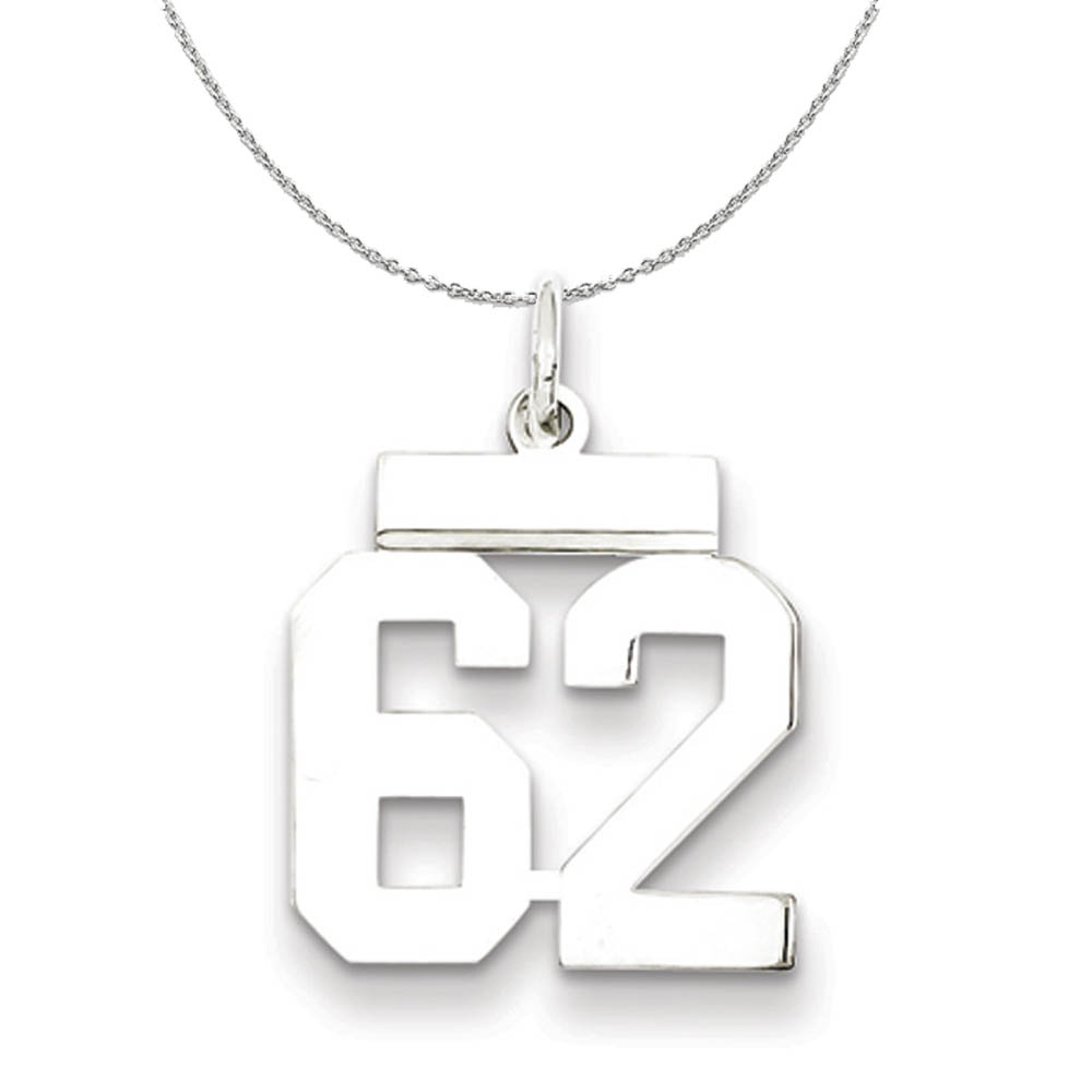 Silver, Athletic Collection Polished Number 62 Necklace