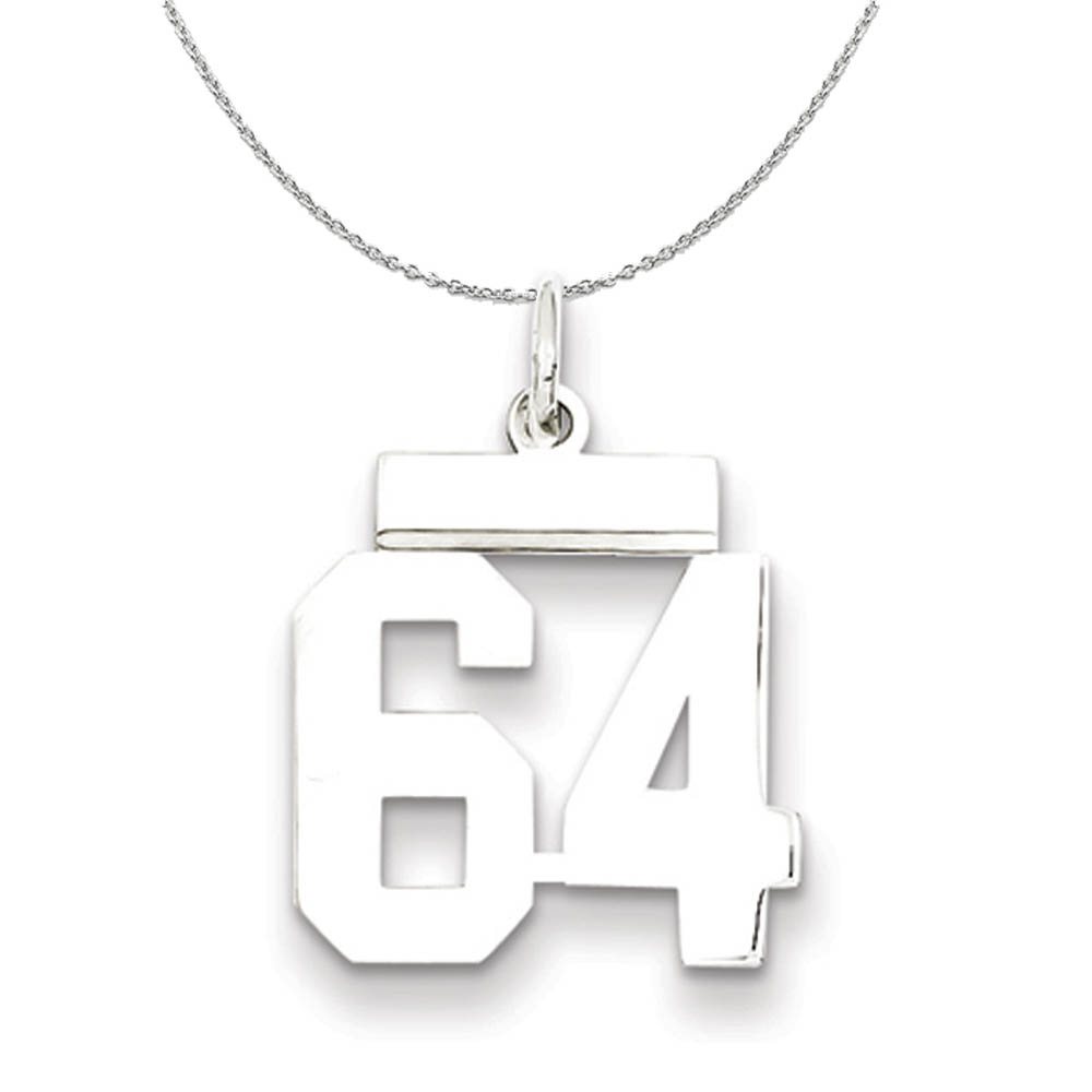 Silver, Athletic Collection Polished Number 64 Necklace