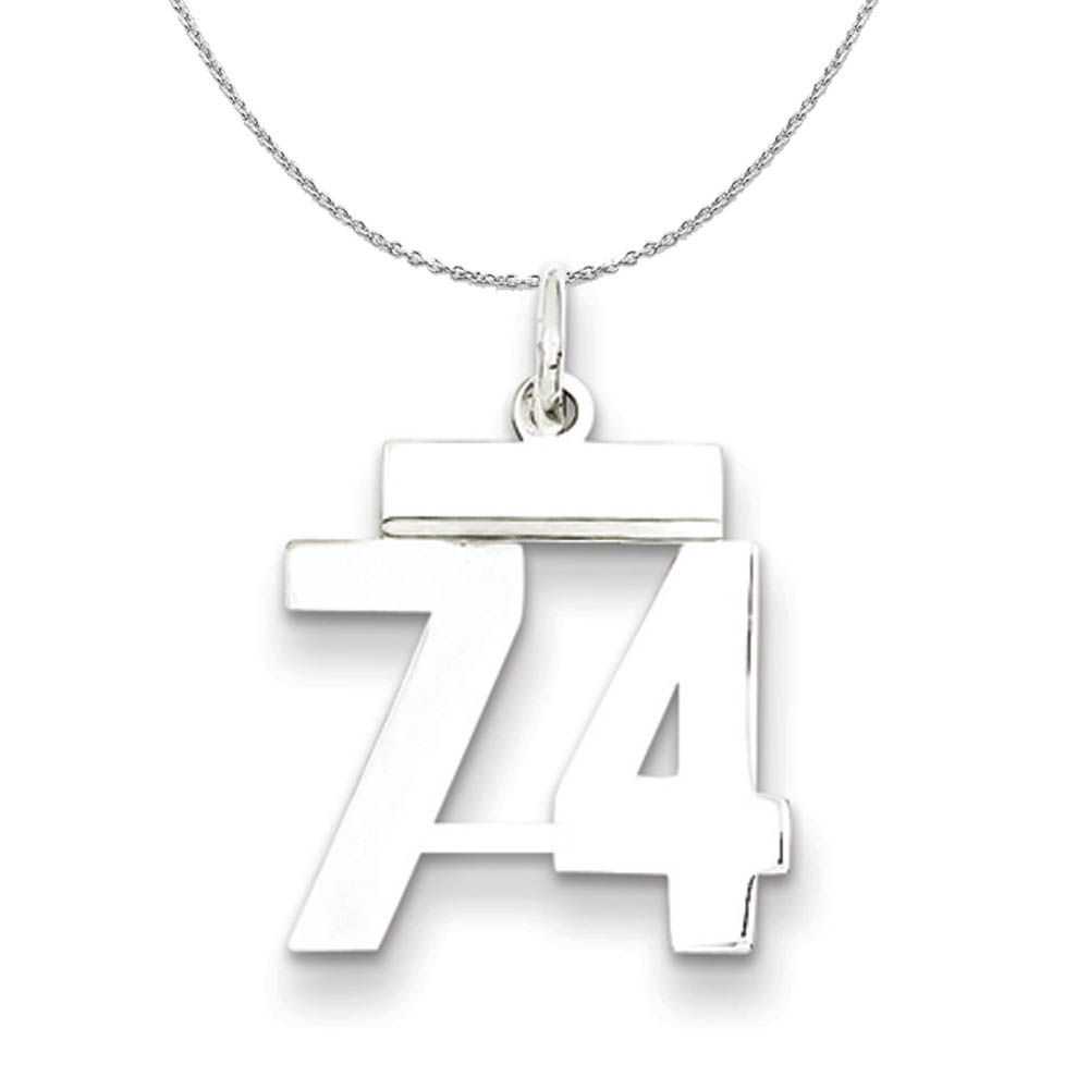 Silver, Athletic Collection Polished Number 74 Necklace