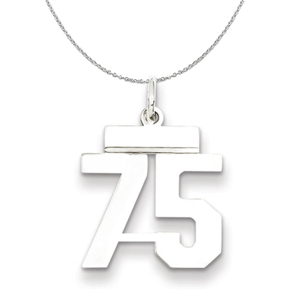 Silver, Athletic Collection Polished Number 75 Necklace