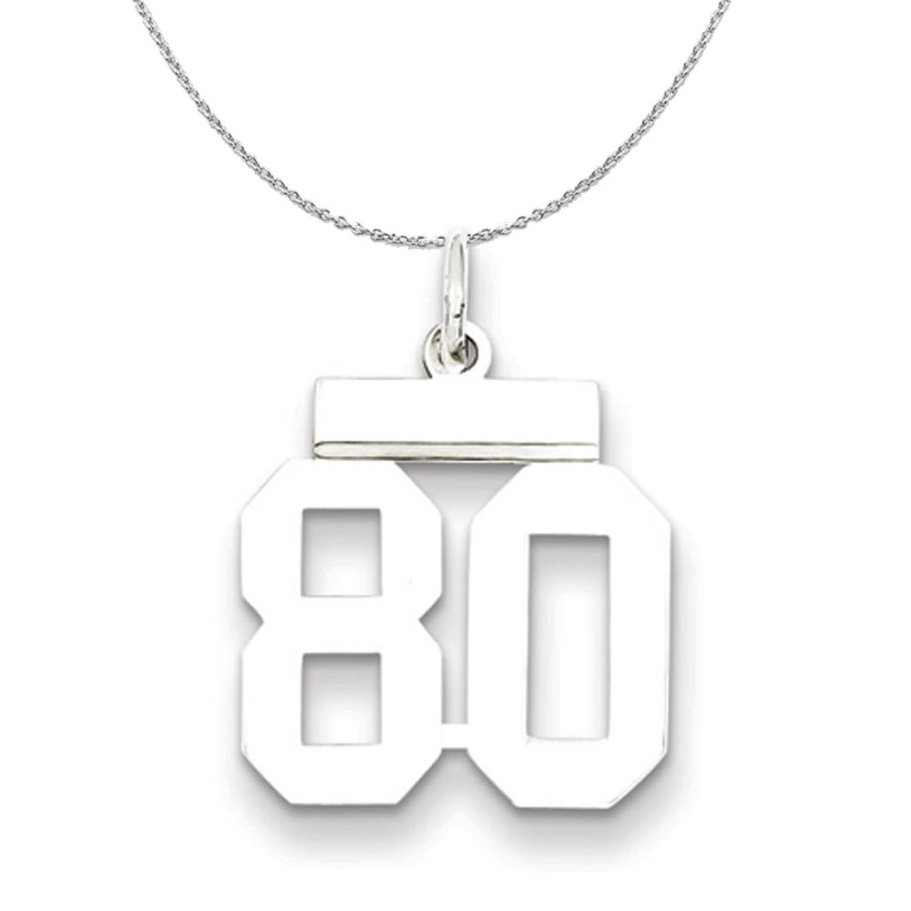 Silver, Athletic Collection Polished Number 80 Necklace