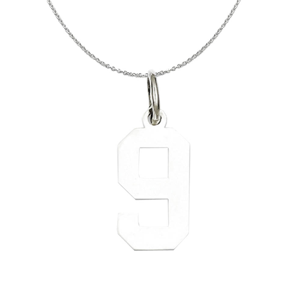 Sterling Silver, Athletic Collection Polished Number 9 Necklace