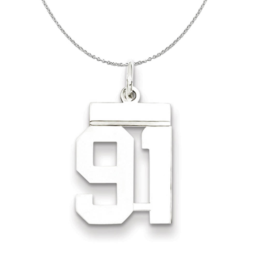 Silver, Athletic Collection Polished Number 91 Necklace