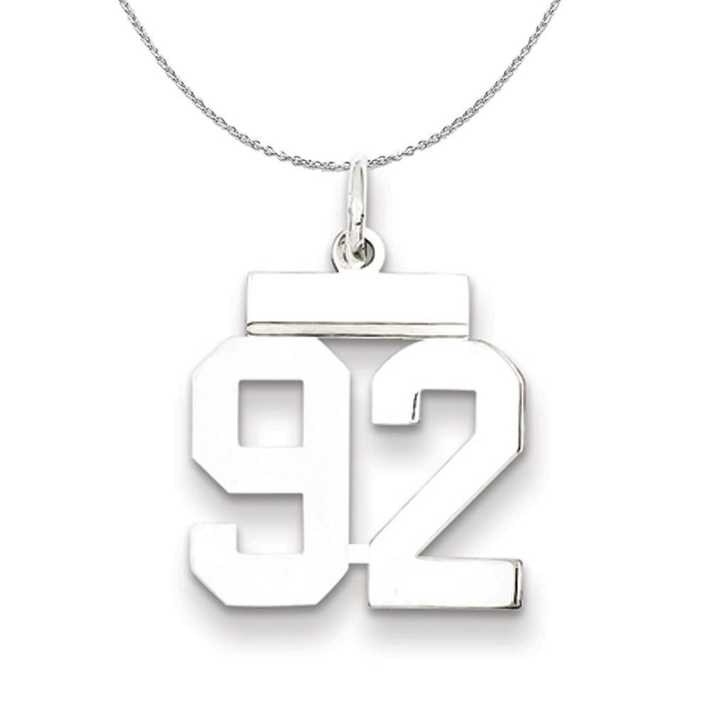 Silver, Athletic Collection Polished Number 92 Necklace