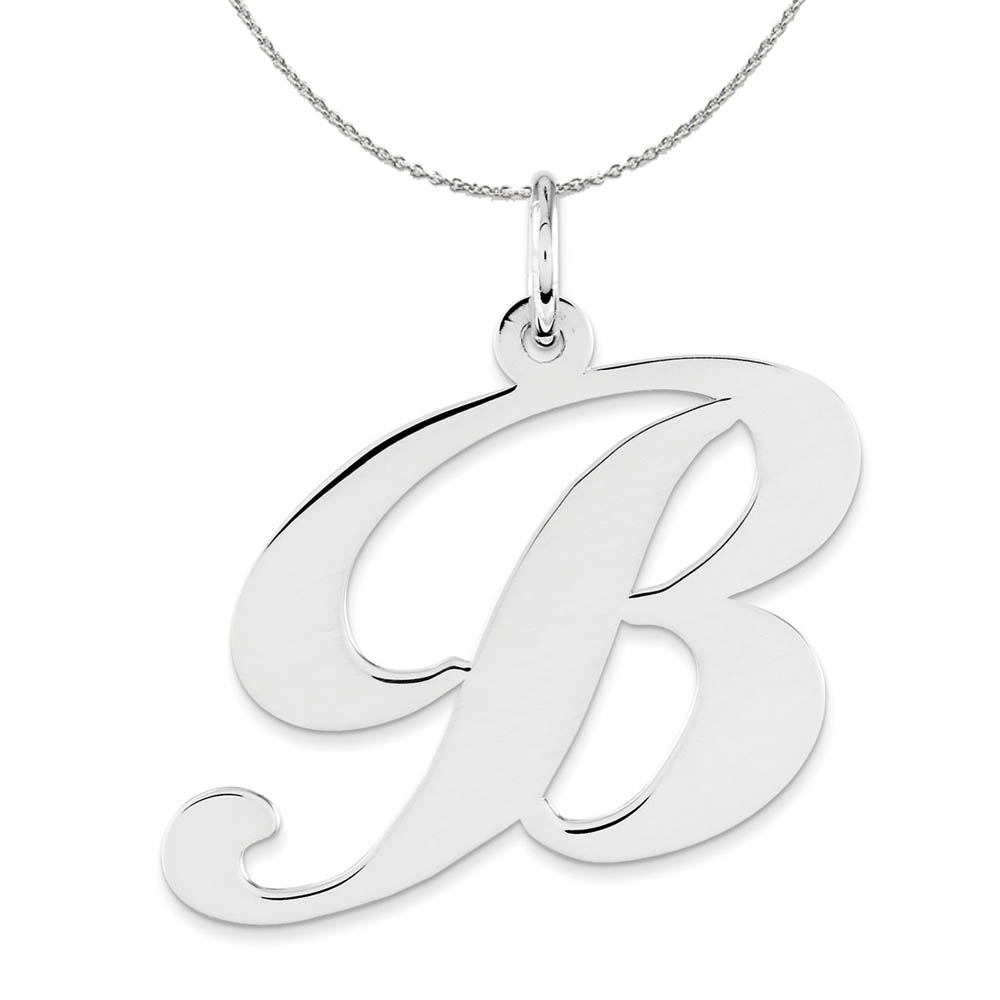 Sterling Silver, Ella Collection, LG Fancy Script Initial B Necklace