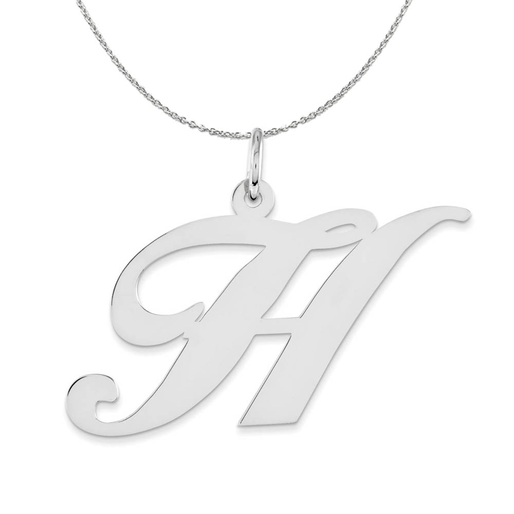 Sterling Silver, Ella Collection, LG Fancy Script Initial H Necklace