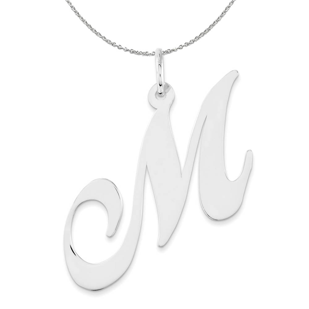 Sterling Silver, Ella Collection, LG Fancy Script Initial Necklace
